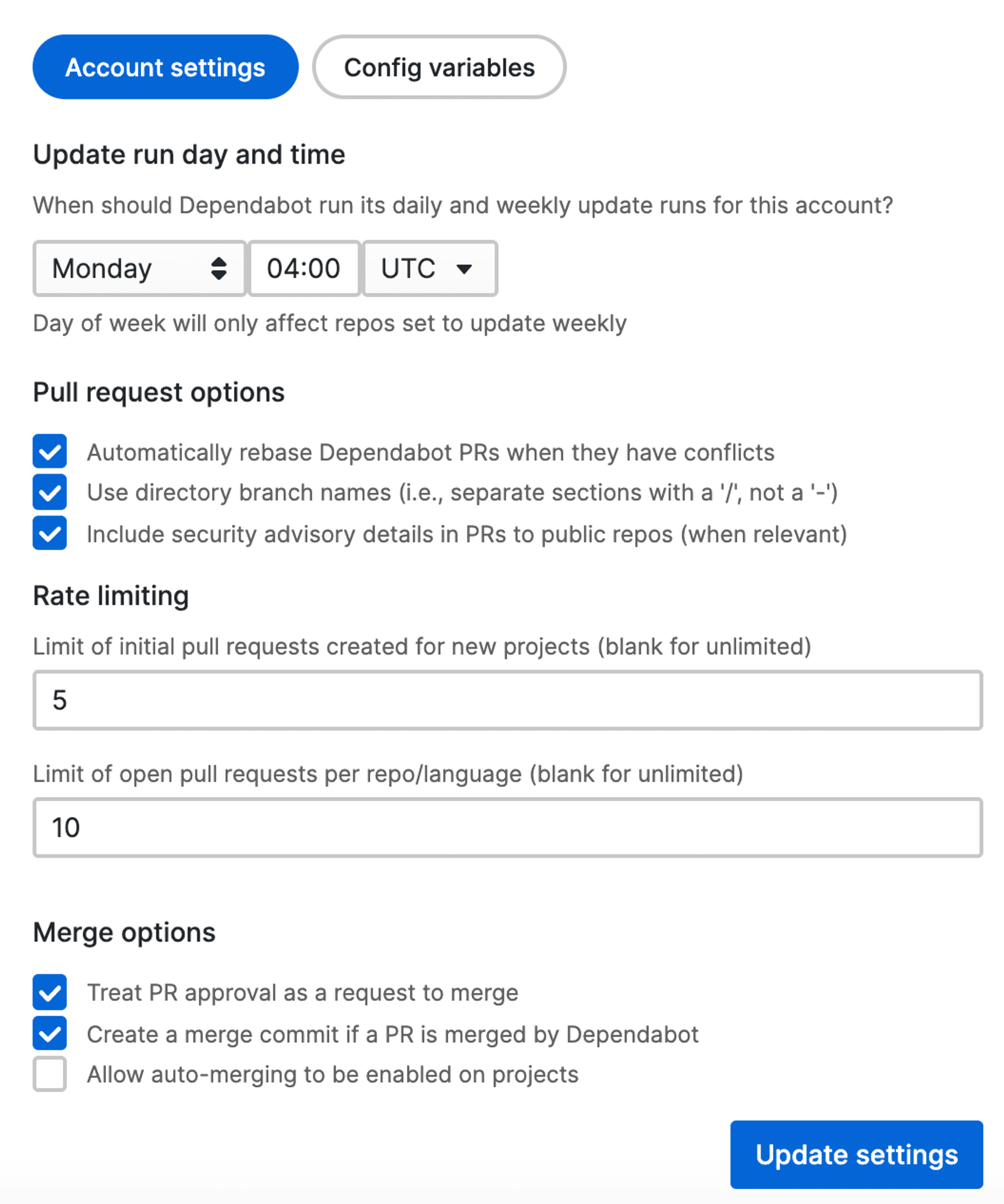 Dependabot Merge Options